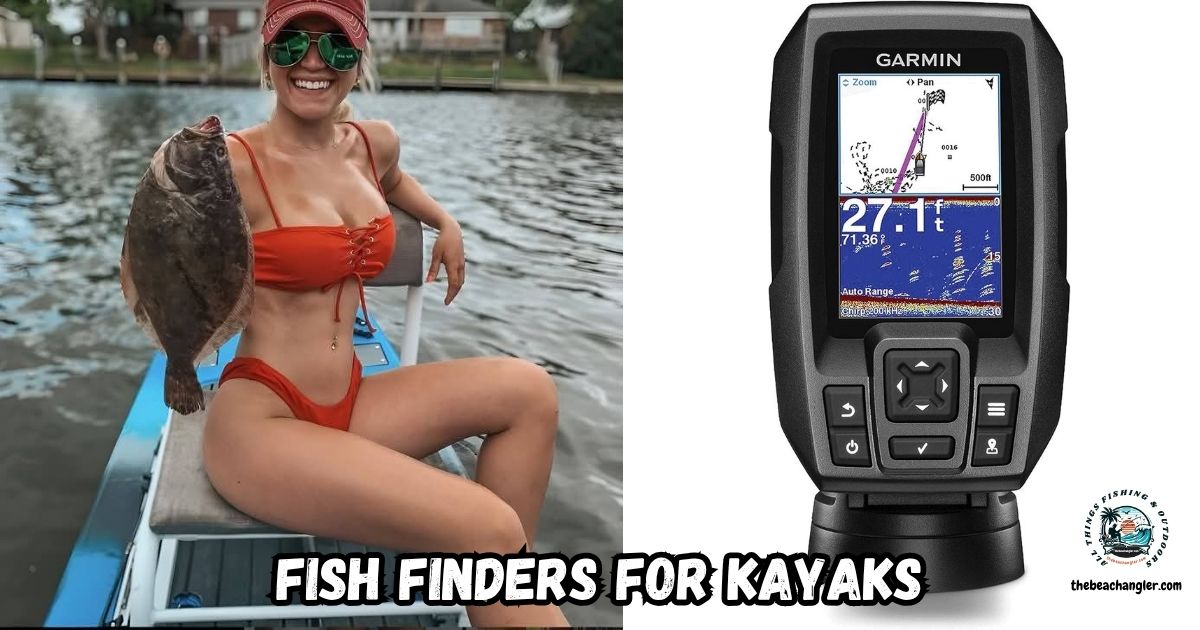 Electronic Fish Finders for Kayak fishing featured image showing a lady angler sitting in her kayak and holding up a nice flounder.