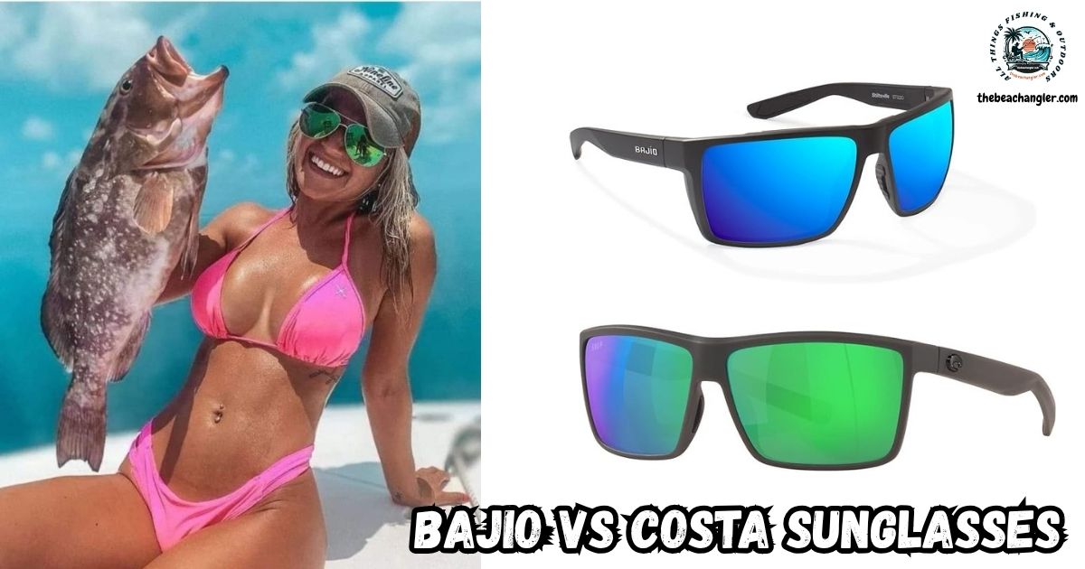 Bajio vs Costa Fishing Sunglasses featured image showing a lady angler in a boat holding up a nice grouper while wearing her Bajio Polarized Fishing Sunglasses.