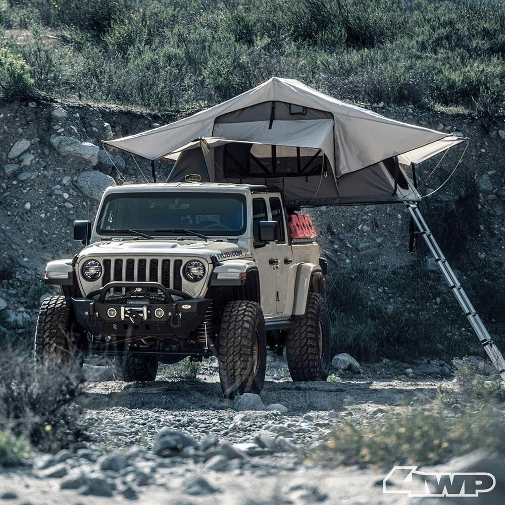 Smittybilt Overlander Rooftop Tent mounted on a Jeep Gladiator.