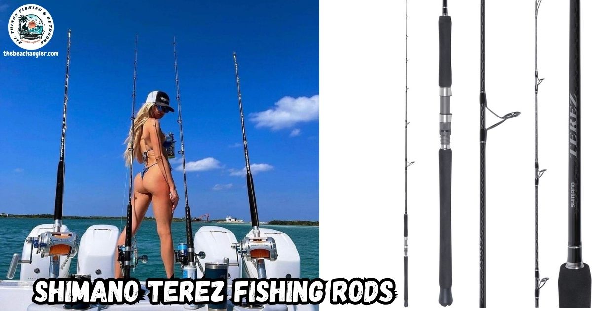Shimano Terez Rods featured image showing a lady angler standing at the back of a boat with several rod and reel combos in the rod holders.