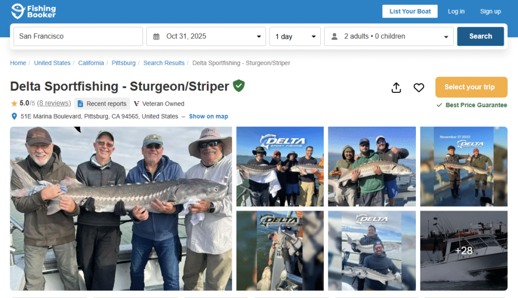 fishingbooker.com listing for Delta Sportfishing, San Francisco, California