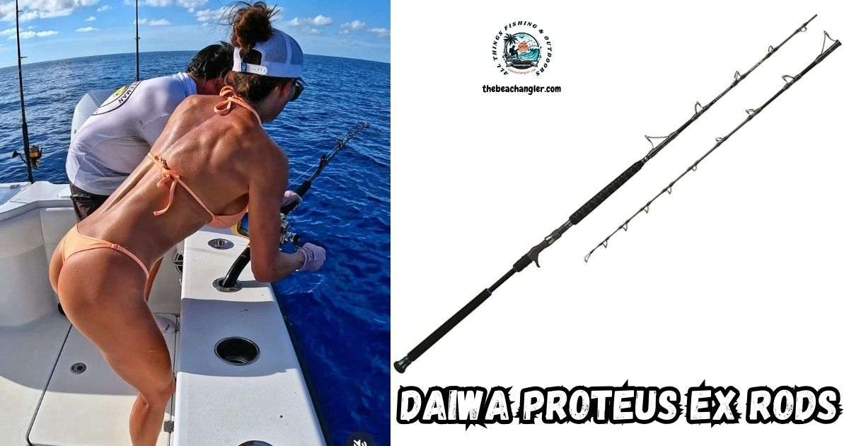 Daiwa Proteus EX rods featured image showing a lady angler battling a fish from a boat.