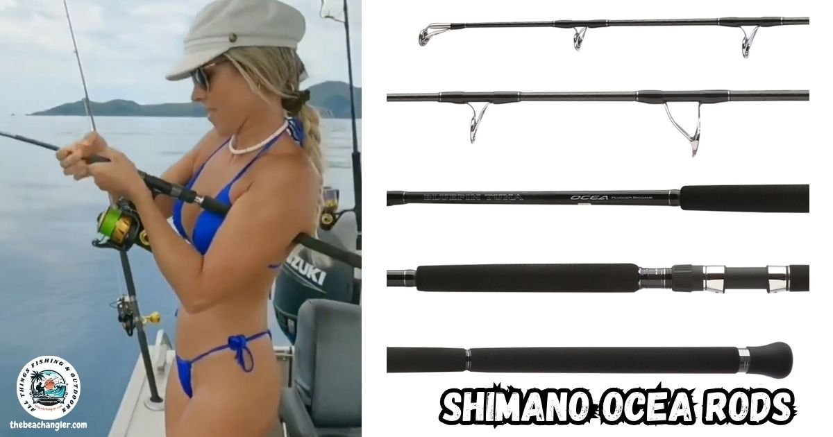 Shimano Ocea Rods review featured image showing a lady angler fighting a fish with her Shimano OCEA rod.
