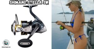 Shimano Stella SW Spinning Reels Review featured image showing a lady angler battling a fish from the back of her boat.