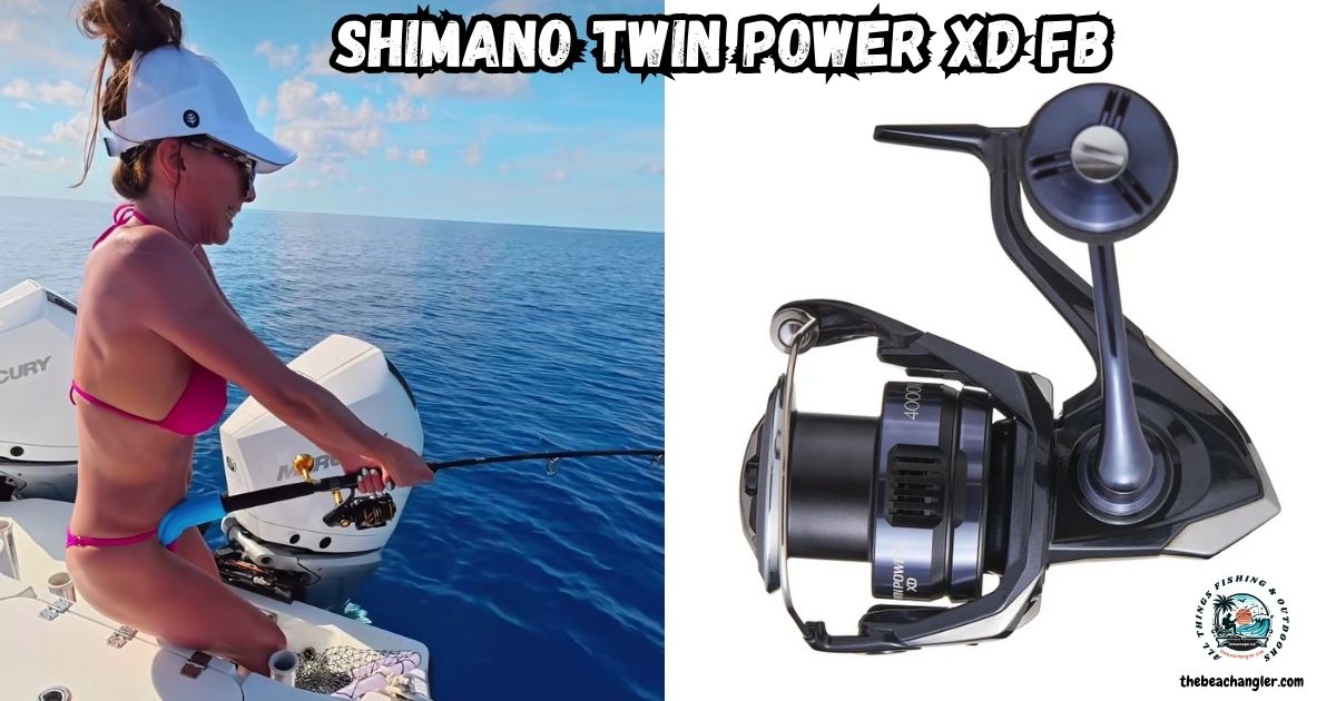 Shimano Twin Power XD FB Spinning Reel Featured Image showing a lady angler battling a big fish from the back of a boat.
