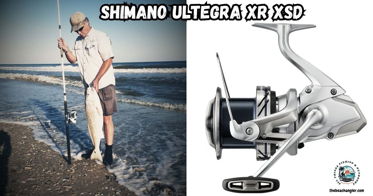 Shimano Ultegra XR XSD Surf Spinning Reel Featured image showing the author standing on the beach holding an oversized red drum.