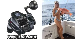 Piscifun Atlantix Electric Reel featured image showing a lady angler standing in the back of a boat holding a nice red snapper.