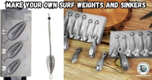 Make Your Own Surf Weights and Sinkers featured image showing some finished spider weights next to a fishing sinker mold.