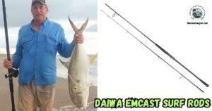 Daiwa Emcast Surf Rods Review featured image showing Ken Kuhn holding a large jack crevalle caught from the Texas surf.