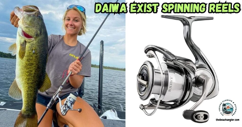 Daiwa Exist Spinning Reel featured images showing a lady angler with a nice bass caught with her Daiwa rod and reel combo.