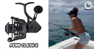 Penn Clash II Review featured image showing lady angler fighting a fish from the back of a boat.
