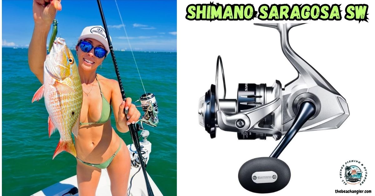 Shimano Saragosa SW featured image showing a lady angler in a boat with a nice snapper caught using a Shimano Saragosa SW spinning reel.