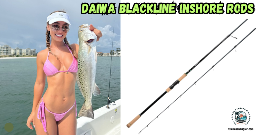 Daiwa Blackline Inshore Rods featured image showing a bikini-clad lady angler with a nice speckled trout.