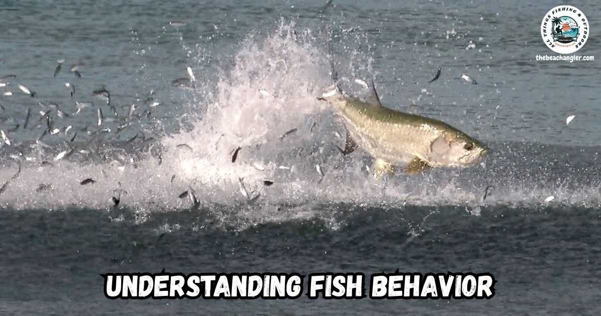 Understanding fish Behavior feature image showing a large tarpon jumping out of the water chasing a school of mullet.