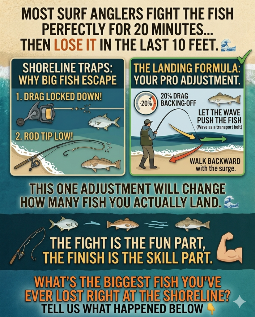 Infographic of the number one reason surf fishermen lose fish.