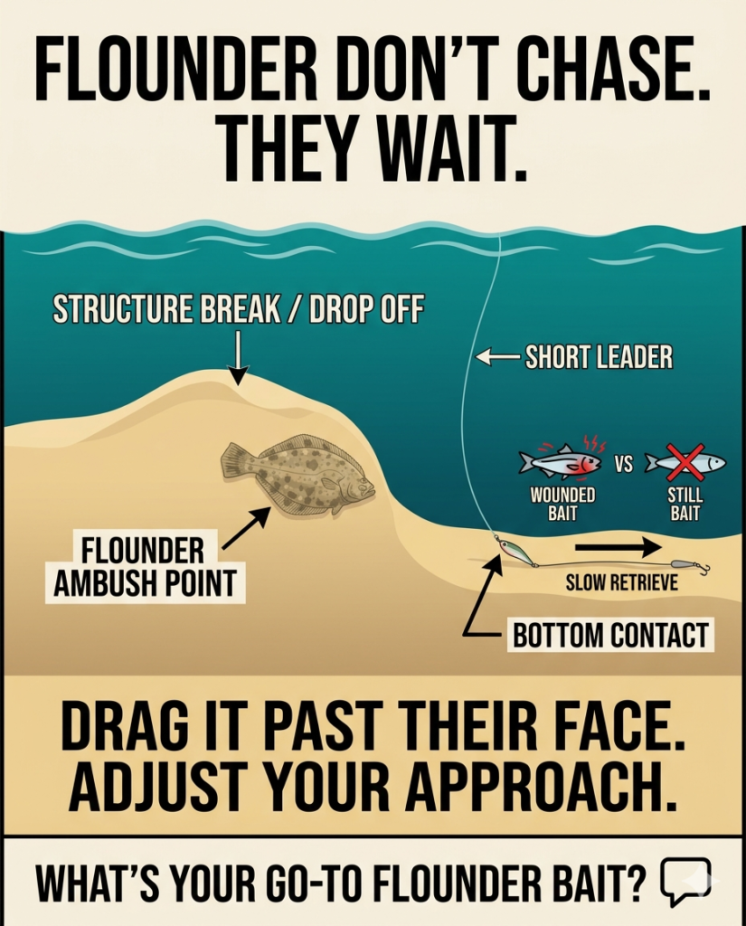 Tips for catching flounder in the surf infographic.