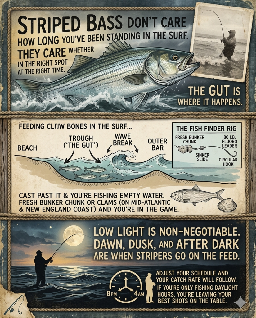 surf fishing for striped bass infographic